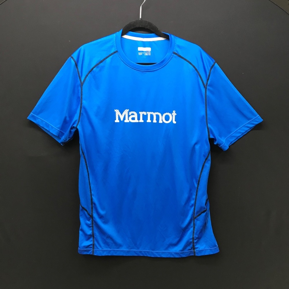 Marmot Shirt Mens XL Performance Blue Short Sleeve Active Hiking Stretch Outdoor